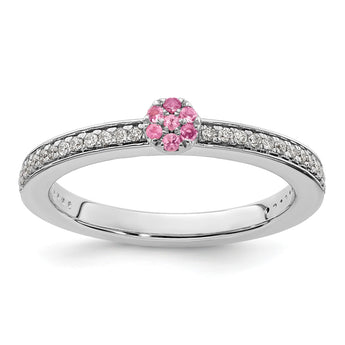 14k White Gold Stackable Expressions Pink Tourmaline and Dia. Ring - Birthstone Company