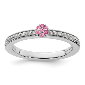 14k White Gold Stackable Expressions Pink Tourmaline and Dia. Ring