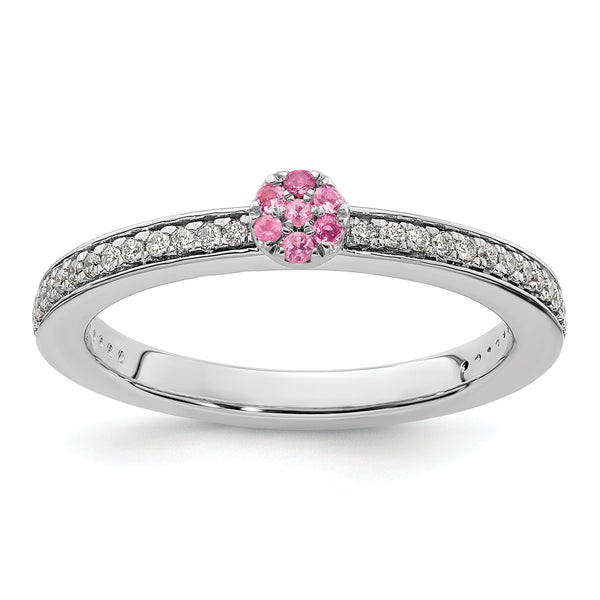 14k White Gold Stackable Expressions Pink Tourmaline and Dia. Ring