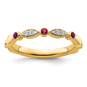 14k Stackable Expressions Created Ruby and Diamond Ring - Birthstone Company