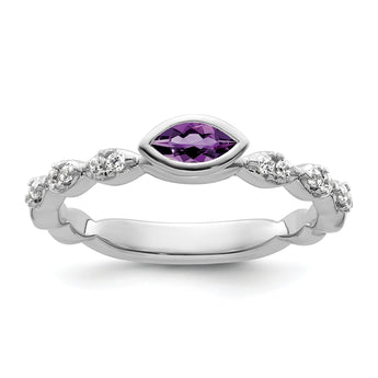 14k White Gold Stackable Expressions Amethyst and Diamond Ring