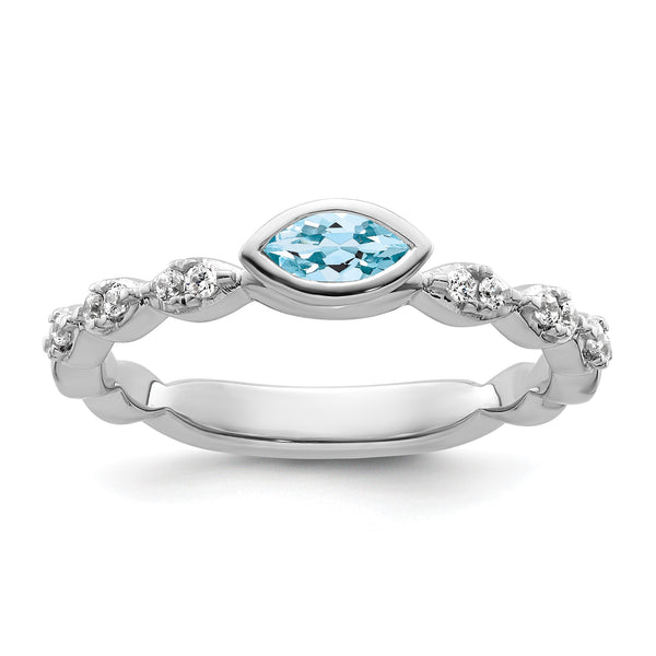 14k White Gold Stackable Expressions Aquamarine and Diamond Ring - Birthstone Company