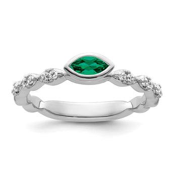 14k White Gold Stackable Expressions Cr.Emerald and Diamond Ring - Birthstone Company