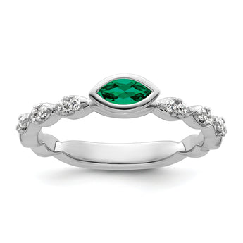 14k White Gold Stackable Expressions Cr.Emerald and Diamond Ring