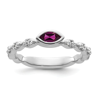 14k White Gold Stackable Expressions Rhodolite Garnet and Dia Ring - Birthstone Company