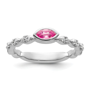 14k White Gold Stackable Expressions Pink Tourmaline and Dia. Ring - Birthstone Company