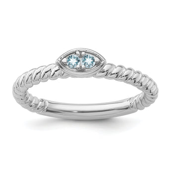 14k White Gold Stackable Expressions Aquamarine Twisted Ring