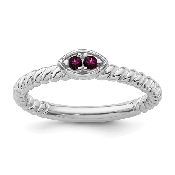 14k White Gold Stackable Expressions Rhodolite Garnet Twisted Ring - Birthstone Company