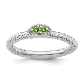 14k White Gold Stackable Expressions Peridot Twisted Ring - Birthstone Company