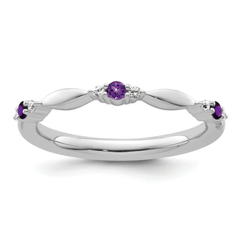 14k White Gold Stackable Expressions Amethyst and Diamond Ring