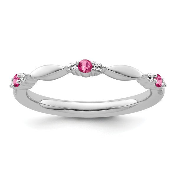 14k White Gold Stackable Expressions Pink Tourmaline and Dia. Ring - Birthstone Company