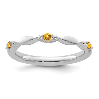 14k White Gold Stackable Expressions Citrine and Diamond Ring