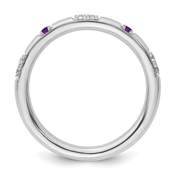 14k White Gold Stackable Expressions Amethyst and Diamond Ring - Birthstone Company