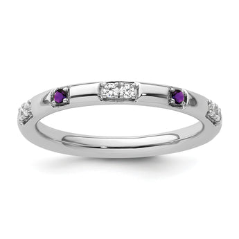 14k White Gold Stackable Expressions Amethyst and Diamond Ring - Birthstone Company
