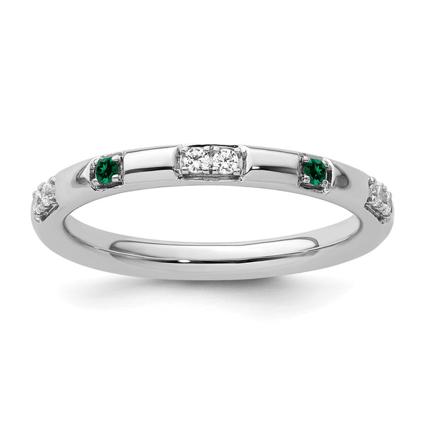 14k White Gold Stackable Expressions Created Emerald and Dia. Ring - Birthstone Company