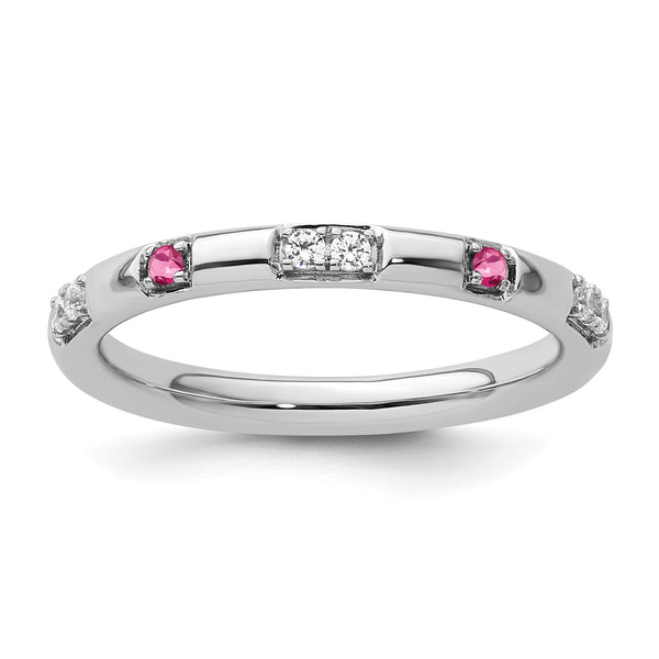 14k White Gold Stackable Expressions Pink Tourmaline and Dia. Ring - Birthstone Company