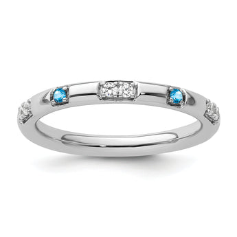 14k White Gold Stackable Expressions Blue Topaz and Diamond Ring