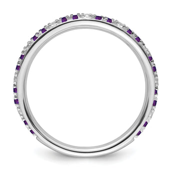 14k White Gold Stackable Expressions Amethyst and Diamond Ring - Birthstone Company