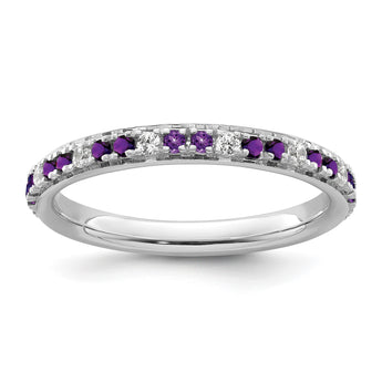 14k White Gold Stackable Expressions Amethyst and Diamond Ring - Birthstone Company