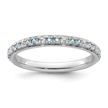 14k White Gold Stackable Expressions Aquamarine and Diamond Ring