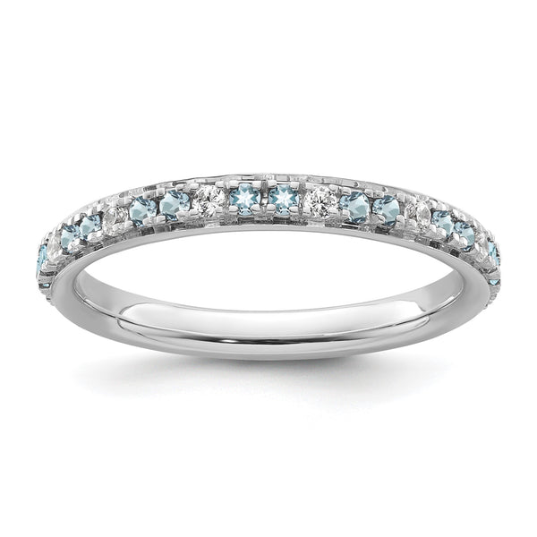 14k White Gold Stackable Expressions Aquamarine and Diamond Ring - Birthstone Company