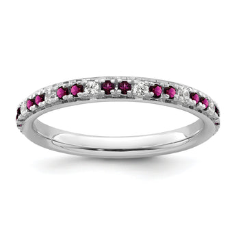 14k White Gold Stackable Expressions Rhodolite Garnet and Dia. Ring