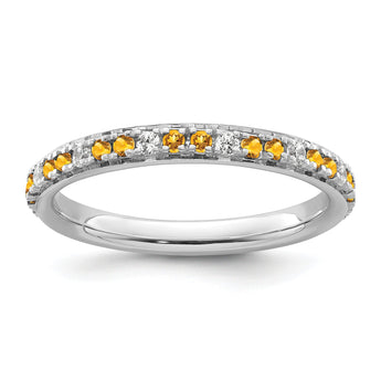 14k White Gold Stackable Expressions Citrine and Diamond Ring