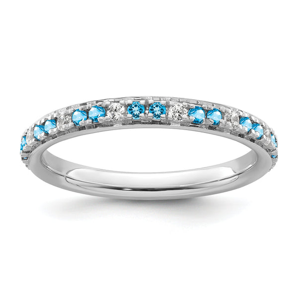 14k White Gold Stackable Expressions Blue Topaz and Diamond Ring