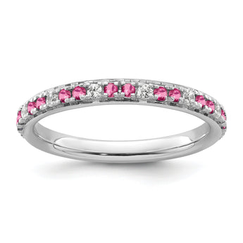 14k White Gold Stackable Expressions Pink Tourmaline/Diamond Ring