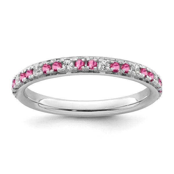 14k White Gold Stackable Expressions Pink Tourmaline/Diamond Ring - Birthstone Company