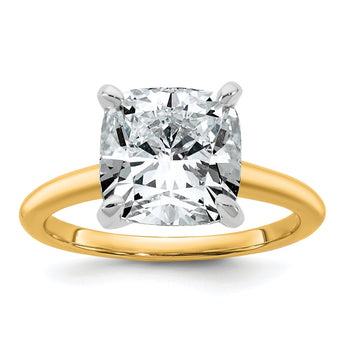 14k Two-tone Cert Lab Grown Dia VS+ F+ Cushion Solitaire Engagement Ring