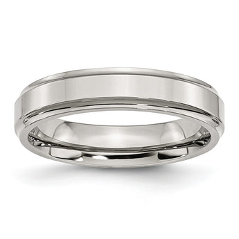 Stainless Steel Ridged Edge 5mm Polished Band - Birthstone Company