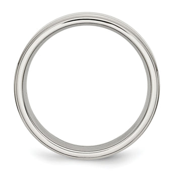 Stainless Steel Ridged Edge 6mm Polished Band - Birthstone Company