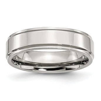 Stainless Steel Ridged Edge 6mm Polished Band - Birthstone Company