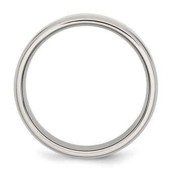 Stainless Steel Ridged Edge 7mm Polished Band - Birthstone Company