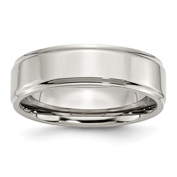 Stainless Steel Ridged Edge 7mm Polished Band - Birthstone Company