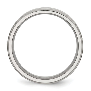 Stainless Steel Ridged Edge 8mm Polished Band - Birthstone Company