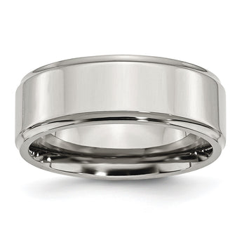 Stainless Steel Ridged Edge 8mm Polished Band - Birthstone Company