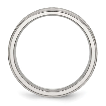 Stainless Steel Ridged Edge 6mm Satin and Polished Band - Birthstone Company