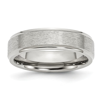 Stainless Steel Ridged Edge 6mm Satin and Polished Band - Birthstone Company