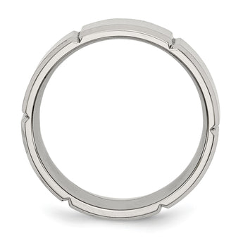 Stainless Steel Beveled Edge Grooved 8mm Brushed/Polished Band - Birthstone Company