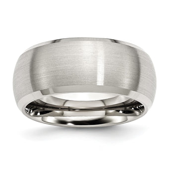 Stainless Steel Beveled Edge 10mm Brushed and Polished Band - Birthstone Company