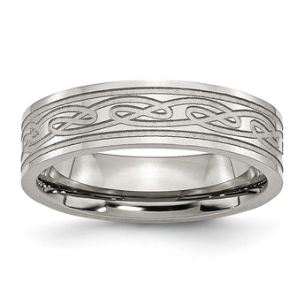 Stainless Steel Flat Laser Etched Celtic Knot 6mm Polished Band - Birthstone Company