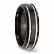 Stainless Steel Black Wedding Band with Grooved Polished Finish Engravable - 9.5