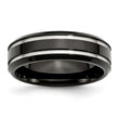 Stainless Steel Black Wedding Band with Grooved Polished Finish Engravable - 9.5
