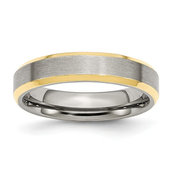 Stainless Steel Beveled Edge 5mm Brushed/Polished Yellow IP-plated Band - Birthstone Company