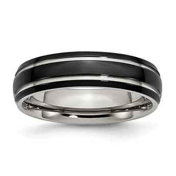 Stainless Steel Grooved & Polished 6mm Black IP-plated Band - Birthstone Company
