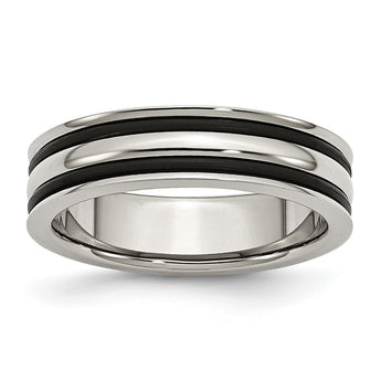 Stainless Steel 6mm Grooved and Black Rubber Band - Birthstone Company