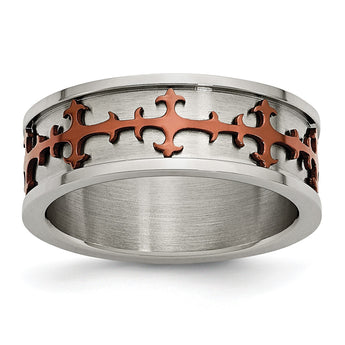 Stainless Steel Brown IP-plated Crosses Ring - Birthstone Company