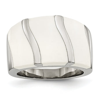 Stainless Steel White Enamel Ring - Birthstone Company